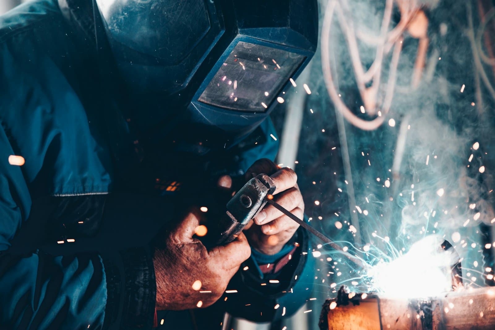 Welder at work in a workshop